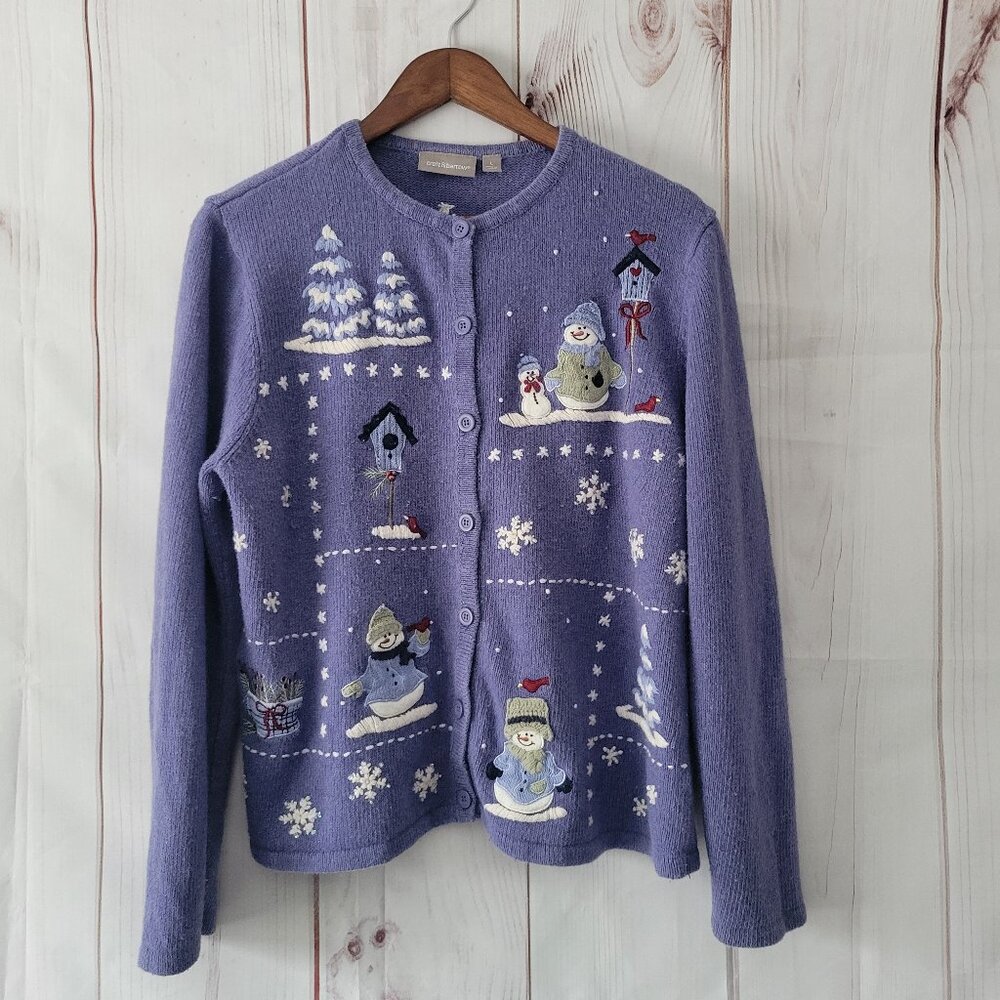 Vintage Croft & Barrow Women’s L Button Down Wool Blend Cardigan, Purple, Beaded